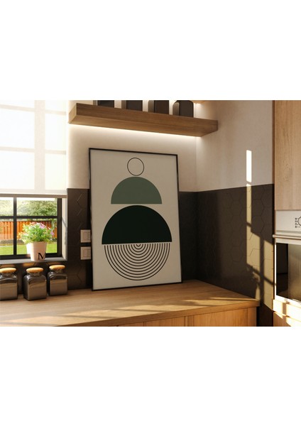 Metal Çerçeveli Gerçek Camlı Tablo, Soyut Yarım Daireler Dijital Baskı, Soyut, Ev,ofis Dekorasyon