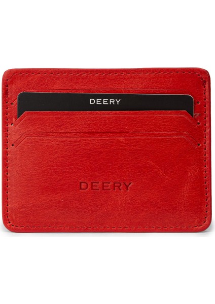 Erkek Vintage Hakiki Deri Yatay Kırmızı Kartlık - 00530MKRMZ01