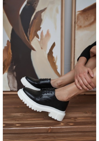 Suprıala Kadın Siyah Kırısık Ithal Malzeme Beyaz Taban Oxford Ayakkabı modelleri