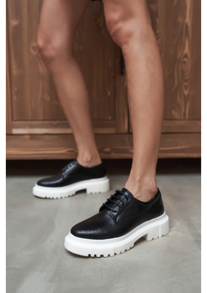 Suprıala Kadın Siyah Kırısık Ithal Malzeme Beyaz Taban Oxford Ayakkabı fırsatları