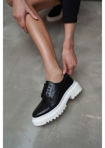 Suprıala Kadın Siyah Kırısık Ithal Malzeme Beyaz Taban Oxford Ayakkabı indirimleri