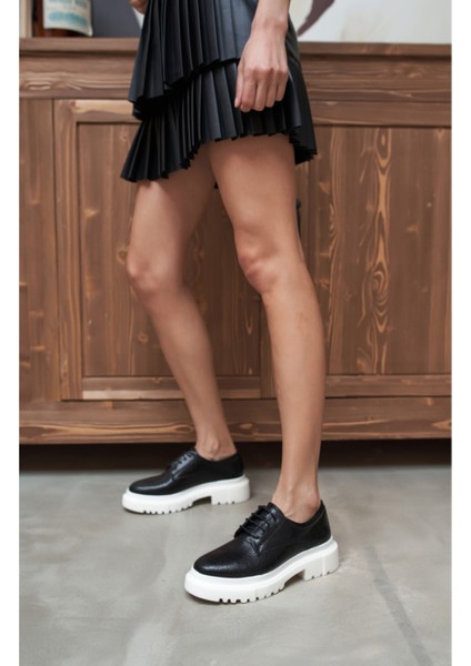 Suprıala Kadın Siyah Kırısık Ithal Malzeme Beyaz Taban Oxford Ayakkabı