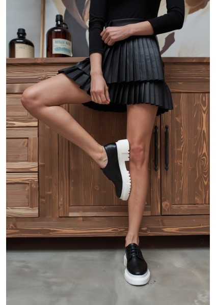 Suprıala Kadın Siyah Kırısık Ithal Malzeme Beyaz Taban Oxford Ayakkabı