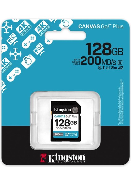 Kingston SDG4-128GB 128GB Sdxc Canvas Go Plus Gen4 200MB-S C10 Uhs-I U3 V30 Hafıza Kartı fiyatları