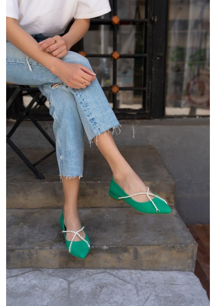 Sara Kadin Yeşil Tas Detay Babet fiyatları