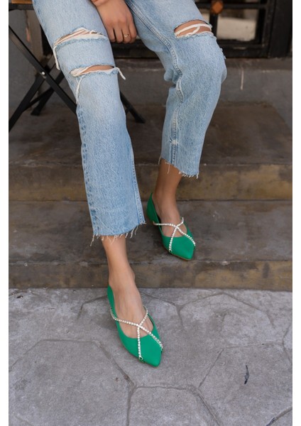 Sara Kadin Yeşil Tas Detay Babet modelleri