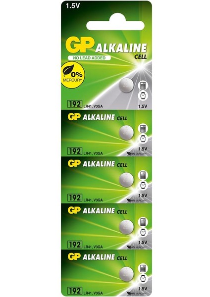 Gp GP192-C5 LR41 Ag3 alkalin Düğme Pil 5'li Paket
