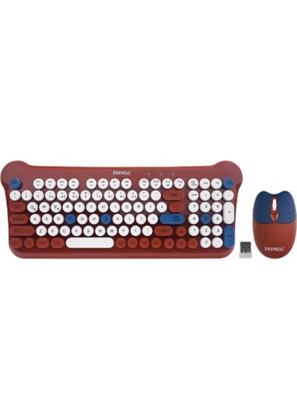 Everest KM-6244 Bunny Renkli Tuşlu Kahverengi 2.4 Ghz + Bt Kablosuz Q Multimedia Klavye + Mouse Set