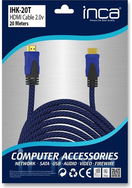 Inca IHK-20T 2.0 20MT Altın Uç Hdmı Kablo 18 Gbps 4k& 2k & Full Hd fiyatları
