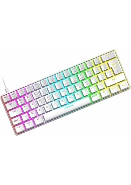Vooka Trol Red Switch Mini Rgb Oyun Klavyesi Gaming Mekanik 62 Tuşlu 18 Rgb LED USB Tip-C Kablosu Beyaz