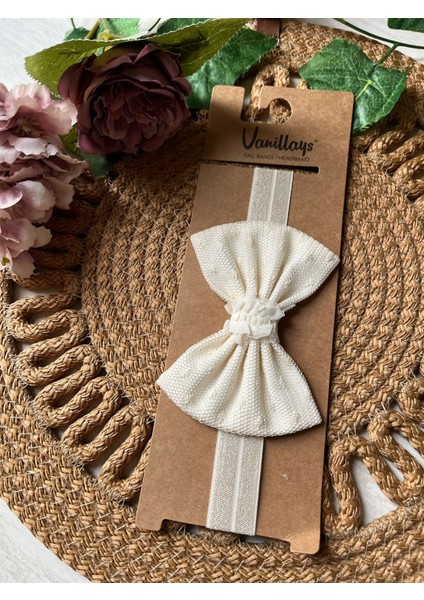 Fiyonklu Krem Kız Bebek Bandana