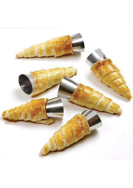 6’lı Paslanmaz Çelik Cannoli Kalıbı – Krem Rulo, Kruvasan, Külah ve Hamur Sarma Için Koni Şekilli Pasta Kalıbı, Pastacılık Huni Seti-Kurabiye Kalıbı