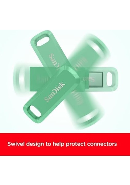 1 Tb Ultra Dual Drive Go USB Type-C Flash Sürücü, Çift Taraflı Takılabilir USB Tip C ve Tip A Konnektörlü, Akıllı Telefonlar, Tabletler, Mac'ler ve Bilgisayarlar Için, Yeşil modelleri