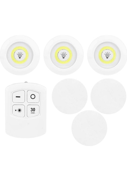 3'lü Dolap Işık Kısılabilir Cob Gece Lambası, Uzaktan Kumandalı Dolap Işıkları ile Dolap Içi Mutfak Için Pille Çalışan