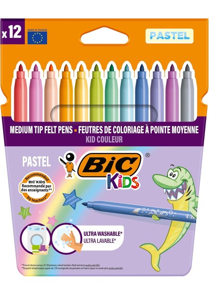 Kids Kid Couleur Pastel Ultra Yıkanabilir 12 Renk, Su Bazlı Keçeli