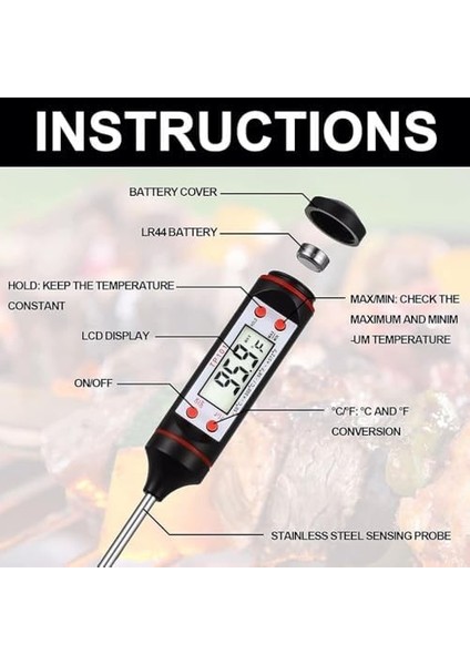 Termometresi Termometre Gıda Termometresi 300 C Ölçüm (Kaliteli) Özel Kutulu modelleri