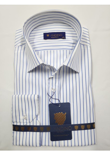 Regularfit Mavi Çizgili Erkek Gömlek Likralı Esnek Kumaş Yaka Alttan Düğmeli AR0720711-11 fiyatları