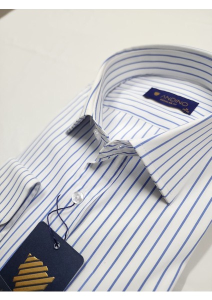Regularfit Mavi Çizgili Erkek Gömlek Likralı Esnek Kumaş Yaka Alttan Düğmeli AR0720711-11 modelleri