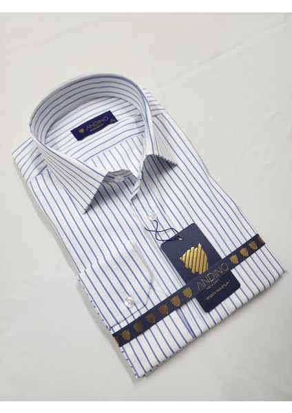 Regularfit Mavi Çizgili Erkek Gömlek Likralı Esnek Kumaş Yaka Alttan Düğmeli AR0720711-11 fırsatları