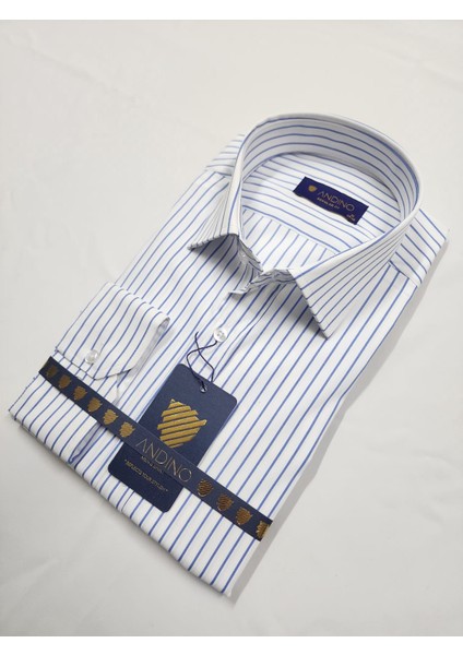Regularfit Mavi Çizgili Erkek Gömlek Likralı Esnek Kumaş Yaka Alttan Düğmeli AR0720711-11 indirimleri