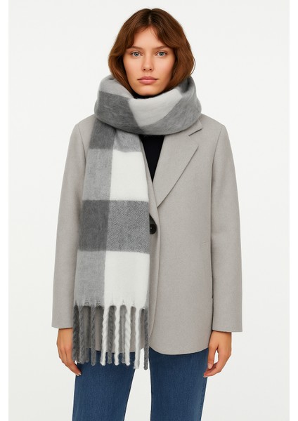 Unisex Puffy Ekoseli Şal Atkı 45X220 cm