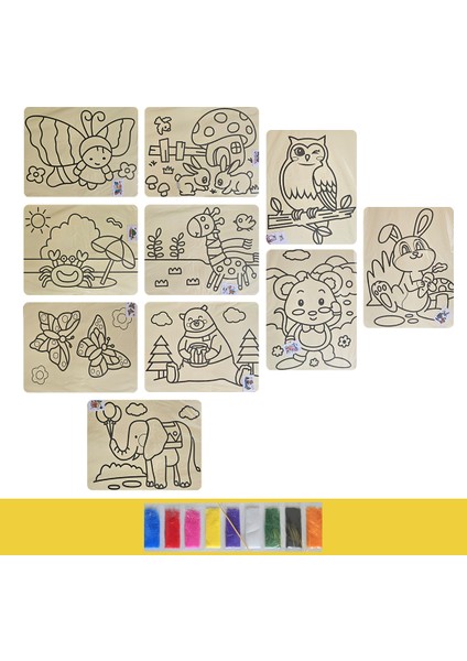10’lu A4 Büyük Boy Erkek Çocuk Temalı Kum Boyama Seti – Eğlenceli Aktivite & Hobi