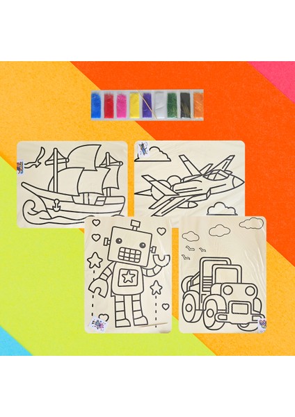 10’lu A4 Büyük Boy Erkek Çocuk Temalı Kum Boyama Seti – Eğlenceli Aktivite & Hobi modelleri