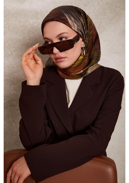 Zeytin Yeşili Çizgi Desen Twill Ipek Eşarp fiyatları