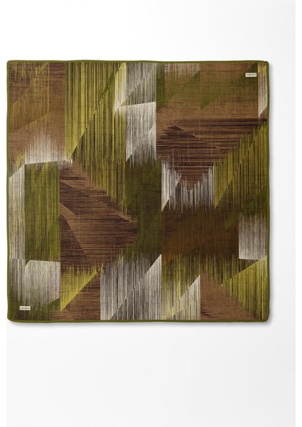 Zeytin Yeşili Çizgi Desen Twill Ipek Eşarp fırsatları