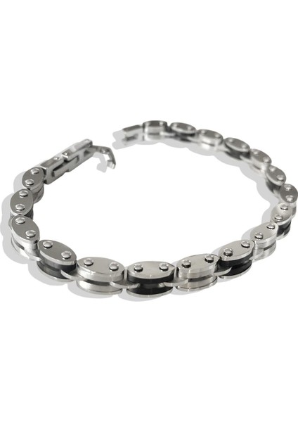 Çift Taraflı Siyah Sılver Çelik Erkek Bileklik modelleri