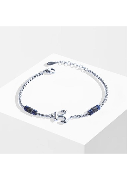 Deniz Çapalı Lacivert Silver Çelik Erkek Bileklik