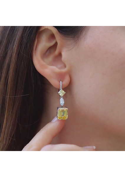 Baget Sitrin Taşlı Gümüş Küpe