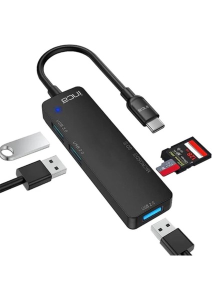 Inca Itpc-5t Type-C Giriş 2xusb Sd-Micro Sd2.0 Çoklayıcı USB 3.0 Çoklayıcı Çevirici Mavi LED