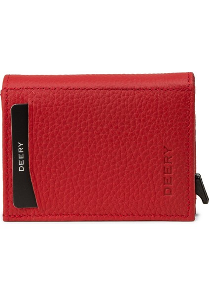 Hakiki Deri Kırmızı Mekanizmalı Dikey Erkek Cüzdanı - 00626MKRMZ01