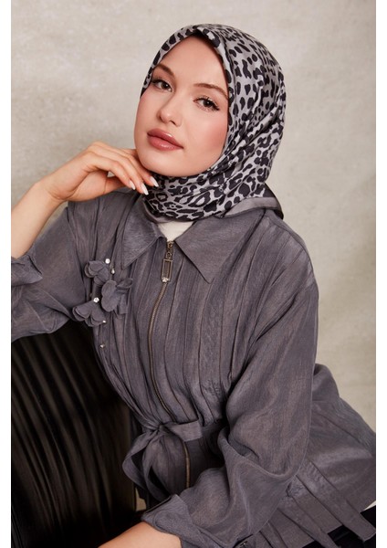 Gri Leopar Desen Twill Ipek Eşarp fiyatları