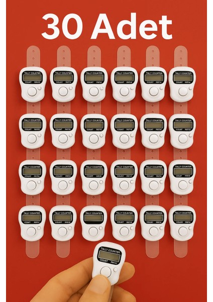 30 Adet Beyaz – Dijital Parmak Tipi Yüzük Tesbih, Namaz Zikir Sayacı
