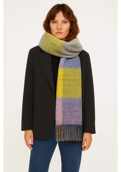 Unisex Puffy Ekoseli Şal Atkı 45X220 cm