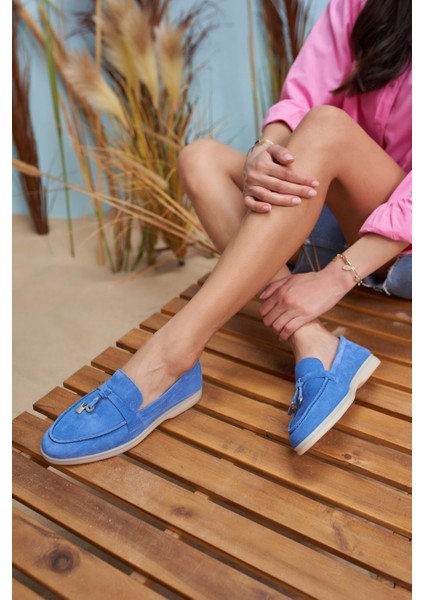 Furry Kadın Mavi Gercek Suet Ayakkabi