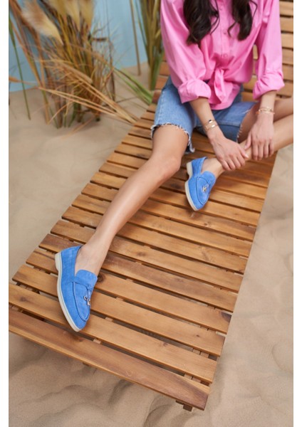 Furry Kadın Mavi Gercek Suet Ayakkabi modelleri