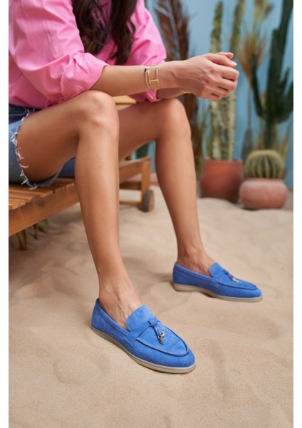 Furry Kadın Mavi Gercek Suet Ayakkabi indirimleri