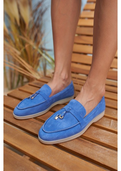 Furry Kadın Mavi Gercek Suet Ayakkabi