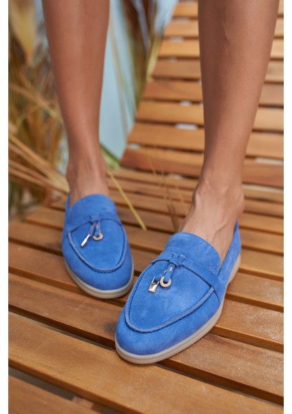 Furry Kadın Mavi Gercek Suet Ayakkabi