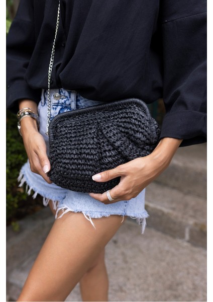 Jude Kadın Siyah Ithal Raffia El Örgusu Hasir Çanta fiyatları