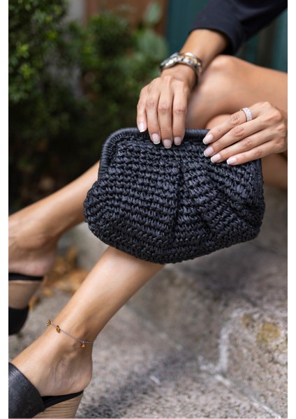 Jude Kadın Siyah Ithal Raffia El Örgusu Hasir Çanta modelleri