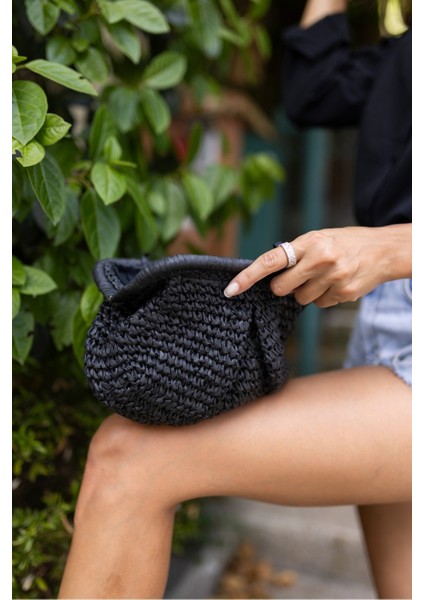 Jude Kadın Siyah Ithal Raffia El Örgusu Hasir Çanta indirimleri