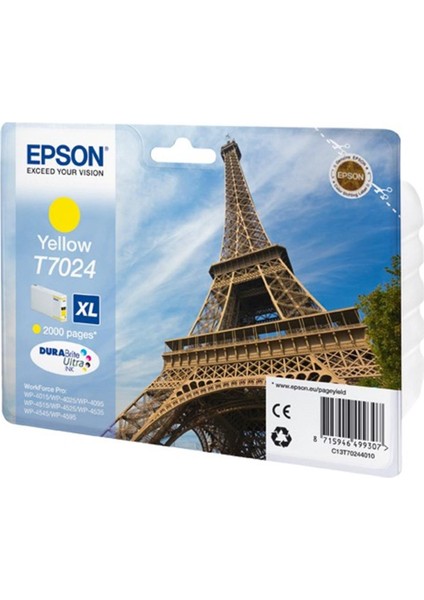 Epson T7024 Yellow Sarı 2.000 Sayfa Mürekkep Kartuş T70244010
