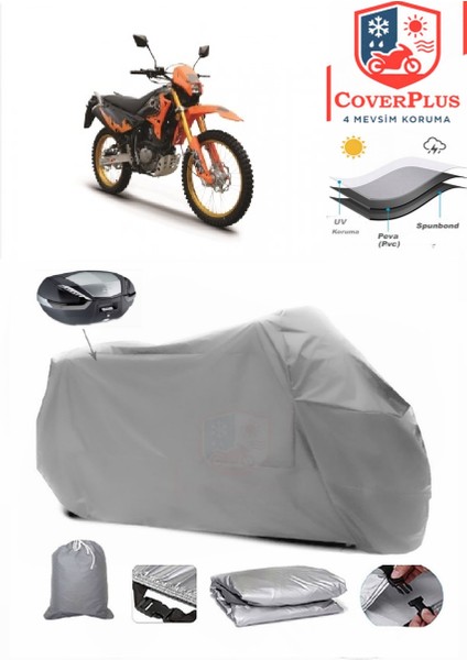 Rks RK200-R Motor Brandası Gri Arka Çanta Uyumlu Motorsiket Brandası Motor Örtüsü Çadır Su Geçirmez Motosiklet Kılıfı Motor Brandası