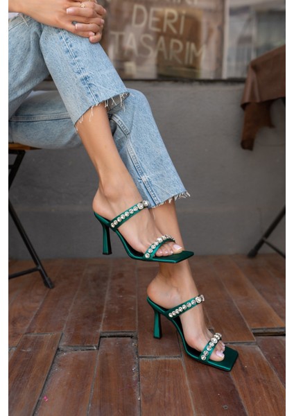 Branko Kadin Yeşil Taş Detay Topuklu Ayakkabi