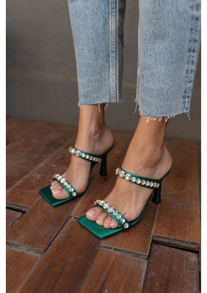 Branko Kadin Yeşil Taş Detay Topuklu Ayakkabi