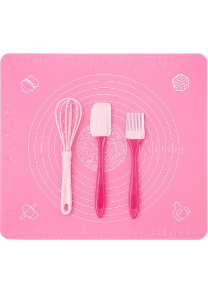 Silikon Hamur Açma Matı 40X50 cm + 3’lü Mutfak Seti (Çırpıcı, Spatula, Yağ Fırçası)